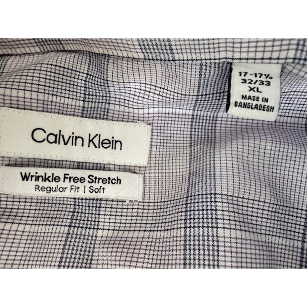 Calvin Klein Mens XL Wrinkle Free Stretch Regular Fit Plaid Button Shirt Blue - Picture 2 of 2